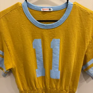 Sundry Rugby Slub Midi Dress Mustard Yellow Blue Varsity Graphic Retro‎ Sport XS thumbnail 4
