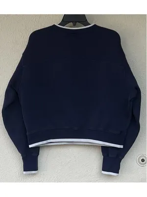 OFFLINE By Aerie Cloud Fleece V-Neck Crew Sweatshirt L Prep Nautical Coastal thumbnail 5