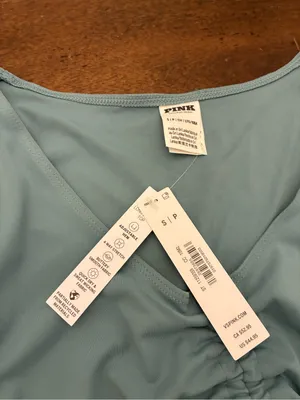 Victoria’s Secret PINK Relay Ruched Long Sleeve Top Small Niagara Falls Teal New thumbnail 3