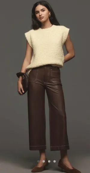 Maeve Anthropologie Colette Faux Leather Wide Leg Pants Dark Brown Size 28 thumbnail 1