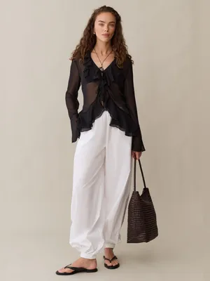 NWT kourt Anessa Top size 2 Black ruffle long sleeve few moda thumbnail 3