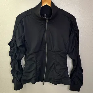 NEW Free People Movement Foundation Ruched Seam Jacket in Black Bomber Jacket thumbnail 3