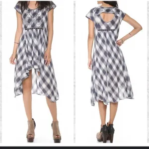 Free People India Gauze Marina‎ Cream Blue Hi-Low Embroidered Dress Size Small thumbnail 2