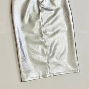 NWT!! AVEC LES FILLES Shimmering Silver Pencil Skirt Metallic Pockets Medium thumbnail 4