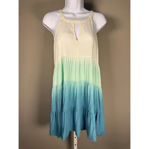 Umgee Ombre Tiered Swing Dress Blue Green Sleeveless Beachy Boho‎ Size S thumbnail 2