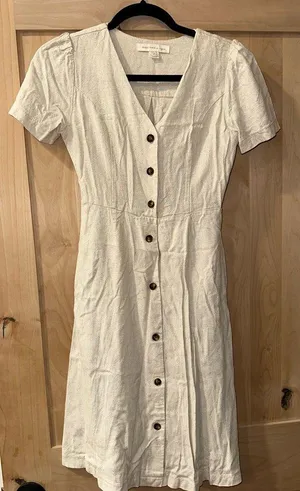Monteau Cream Button-Front Linen Midi Dress thumbnail 1