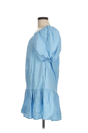 Strut & Bolt Light Blue Puff Sleeve Drop Waist Mini Dress Pockets Size M thumbnail 5