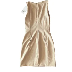 ZARA Women Beige Sleeveless Sheath Dress Boat Neck Belt Loop Detail Small NWT thumbnail 6