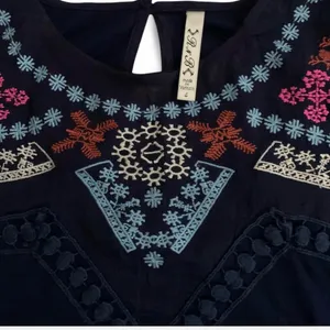 Rich and Beautiful size large Navy Embroidered Sleeveless Top boho Cottagecore thumbnail 3