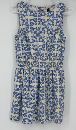 Blue Floral Smocked Waist Sleeveless Mini Dress Size Medium Cottage‎ thumbnail 1