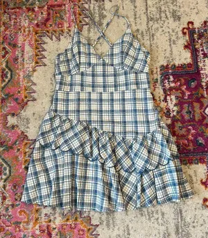 NWT Mable Plaid Blue And White Dress thumbnail 1