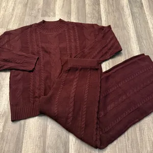 SHEIN Burgundy Cable Knit Sweater Lounge Set thumbnail 1