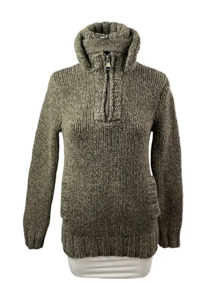Superdry Co Women's Green Ribbed Knit Stand Collar 1/4 Zip Sweater Top Size S thumbnail 1