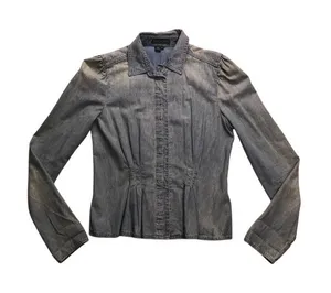 Lauren Ralph Lauren Denim Shirt Womens Small‎ Blue Pleated Puff Sleeve Western thumbnail 1