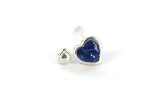 925 Sterling Silver Blue Heart Earring Studs thumbnail 3