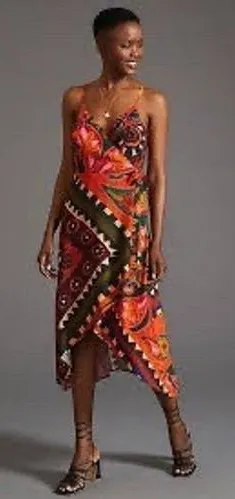 FARM‎ Rio Hanky Wrap Midi Dress Women Small Orange Red Boho Tropical Anthro thumbnail 1