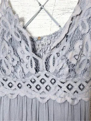 Free People Adella Crochet Lace Maxi Slip Dress in Light Gray Size Medium thumbnail 5