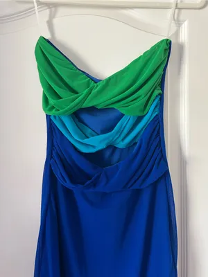 SHEIN Strapless Colbalt Blue Maxi Dress Color Block Twisted Cut-Out Bodice Sheer thumbnail 2