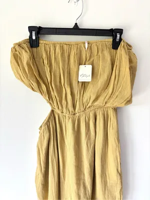 Free People Cut Out For It Strapless Jumpsuit Yellow Gold Hippie Boho Flowy thumbnail 3