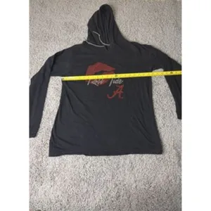 Alabama Crimson Tide Black Rhinestone Lips Roll Tide Hooded Tee Long Sleeve L thumbnail 2