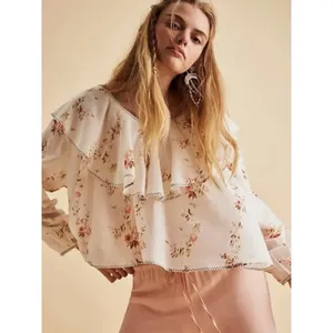 Free People Dainty Ethereal Ruffle Camilla Floral Gauze Blouse Medium Cottage thumbnail 5