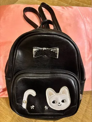 Cat and Bow Mini Black Backpack.Cat zippers,Like leather.Front pockets,2 inside thumbnail 1