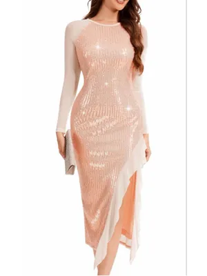 NEW Pink Sparkly Sleeves Cocktail Semi Formal Prom Dress XL thumbnail 5