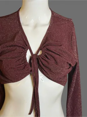 Savage X Fenty Sparkle Tie-Front Crop Top - Burgundy thumbnail 3