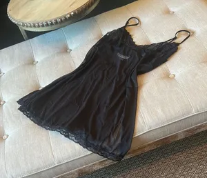 Victorias Secret Black Mesh Mini Slip Dress Lace Trimmed thumbnail 1