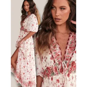 Free People Dainty Ethereal Cottage Floral Lysette Maxi Dress Large Bohemian thumbnail 13