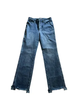 Judy Blue “BEST DAY” Button Fly High Rise Straight Leg Size 11/30 Dark Blue thumbnail 2