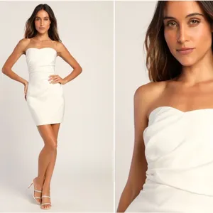 LULUS Bridal Bachelorette Engagement Bridal Shower Sexy Elegant Straples Mini thumbnail 2