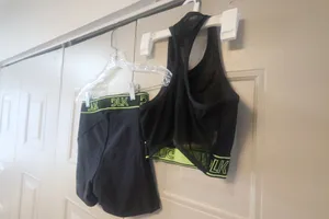 DLK Workout exercise loungewear casual summer active shorts and one should top sports bra set in black and lime green thumbnail 8