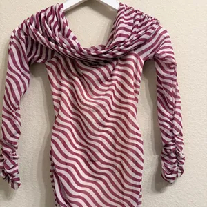 Anthropologie Off-The-Shoulder Mesh Maxi Dress Bodycon Ruched XS Pink White- NEW thumbnail 7