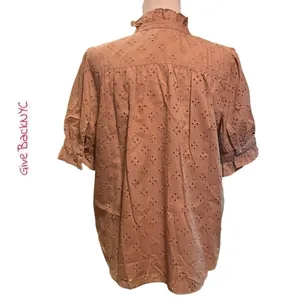 Ann Taylor Eyelet Ruffle Button Down Blouse Beige Size LP thumbnail 2