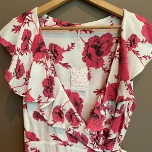 NWT Free People French Quarter Wrap Mini Dress‎ Medium Ivory Pink thumbnail 9