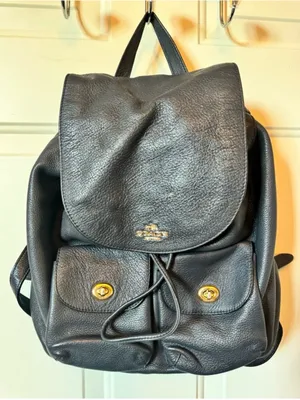 Coach Navy Blue Pebbled Leather Drawstring Billie Backpack with Gold Hardware thumbnail 1