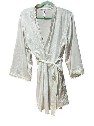 Flora Nikrooz White Silky Robe with Lace Trim - Women’s Size XL thumbnail 1