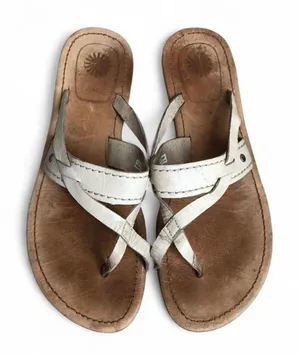 UGG Flip Flop Womens 10Beige Mireya Open Toe Slip On Casual Sandal Flats Leather thumbnail 1