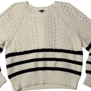 Express Striped Cable Knit Sweater Cream Black Cropped Size S Preppy Coastal thumbnail 7