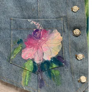 Vintage‎ Denim Floral Painting Vest thumbnail 3