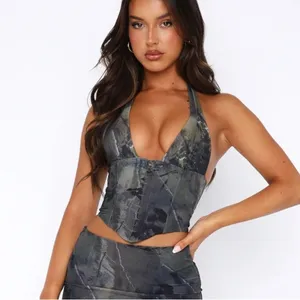 White Fox Throw It Away Woodland Camo Halter Bustier Corset Top Small thumbnail 5