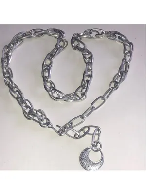 Silver Tone Link Chain Belt with Textured Disc Pendant thumbnail 2