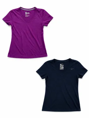 Nike Dri-FIT XS V-Neck Athletic Tee 2 Shirt Bundle Purple Navy Workout Gym thumbnail 2