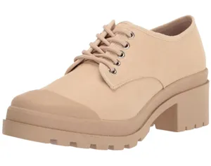 NIB Chinese Laundry Sz 7.5 Banner Cream Canvas Lace Up Block Heel Oxford Shoes thumbnail 1