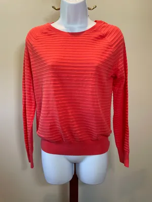 Antonio Melani Lightweight Sweater Size S Orange Sheer Stripe 100 Percent Cotton thumbnail 1