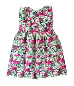 Pink Floral Sweetheart neckline A-line Pleated Mini dress Casual Summer size 6‎ thumbnail 1