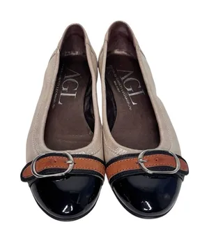 Agl Atillio Giusti Leombruni Gold Black Cap Toe Flat Sz 36/6 thumbnail 1