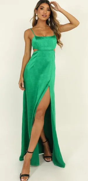 Showpo Satin Green Formal Dress thumbnail 1