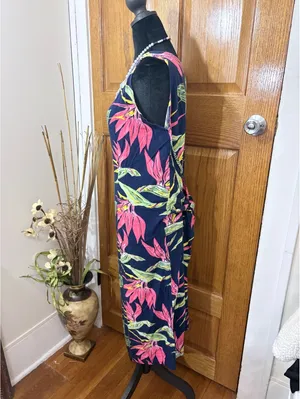 Mango Moon Mango Moon Navy Tropical Sleeveless Midi Dress thumbnail 2